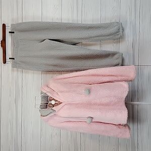PJ Couture Pink and Gray Fleece Loungwear Pajamas Set Womens Size L